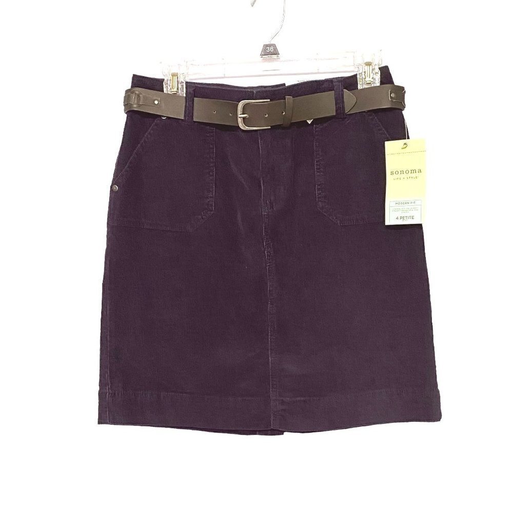 New Sonoma Navy Blue Low Rise Modern Fit Straight Corduroy Skirt Women's Size 4P